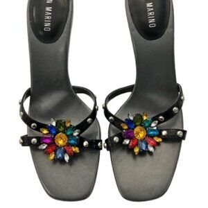 Ann Marino‎ Multicolor Jewels Black Slip On 3" Heel Sandal Shoe Sz 8.5 M